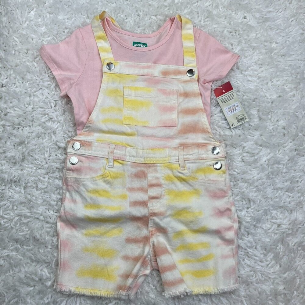 365Kids from Garanimals Overalls Short Set with Shirt Girls Size 6 Tye Dye Pink